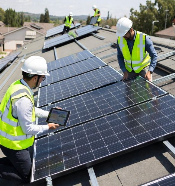 technicians installing solar panels